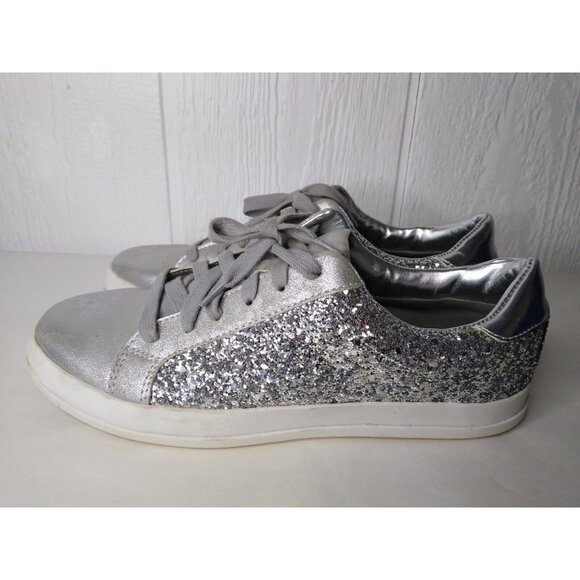 American Eagle Women's Size 8 Silver Glitter Sneaker Sparkle Metallic Lace Up - Picture 3 of 10